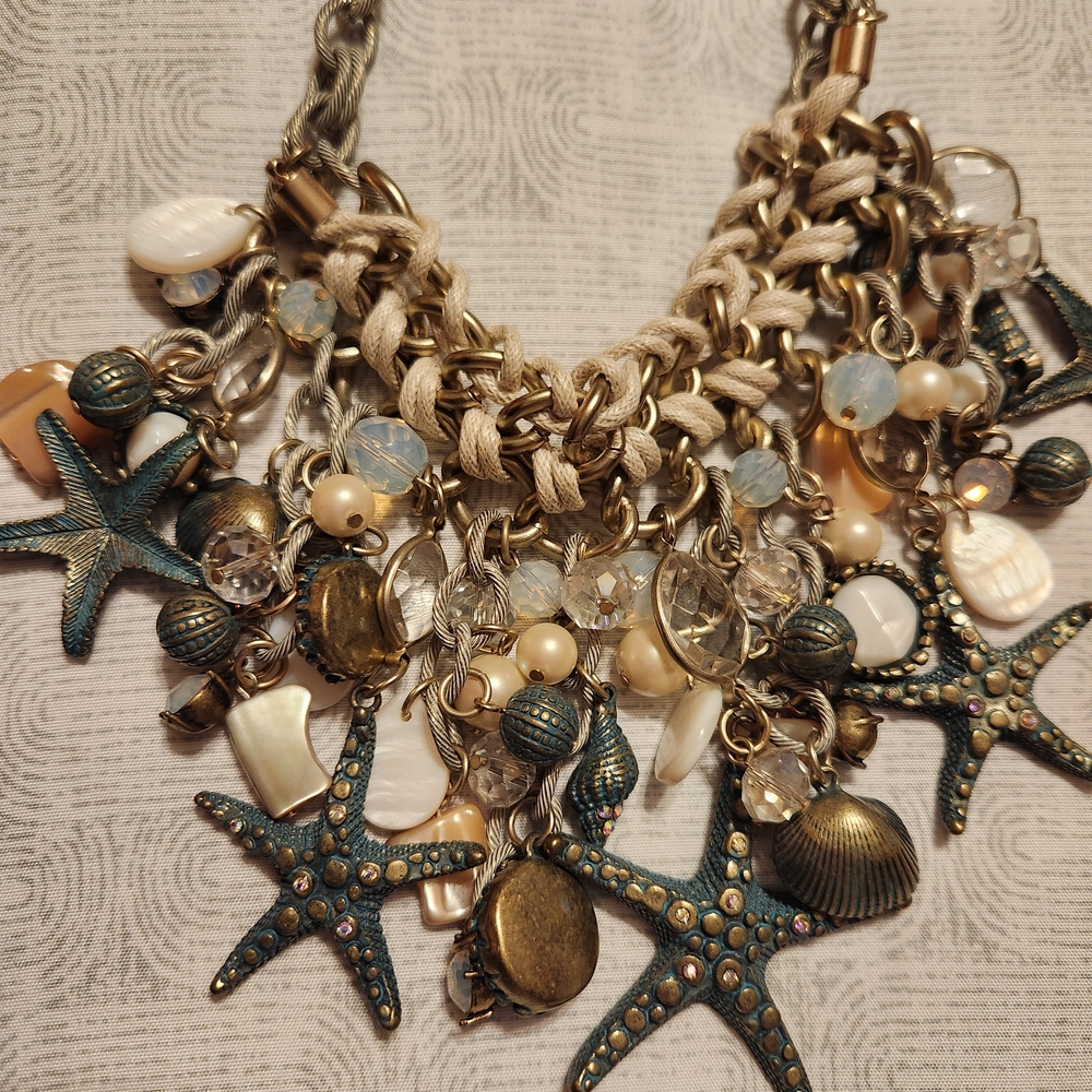 Oceanic Charm Necklace with Starfish and Shells
